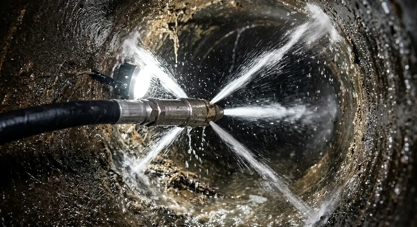 High-pressure hydro jetting nozzle cleaning sewer pipe for Sewer Cleanout in Myrtletown